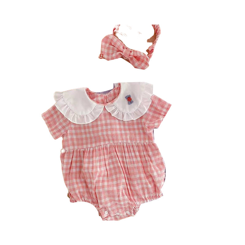 Baby Girls Checked Bow Rompers Wholesale 220317304