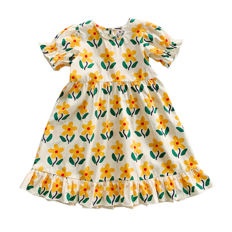 Baby Kid Girls Flower Print Dresses Wholesale 220317369