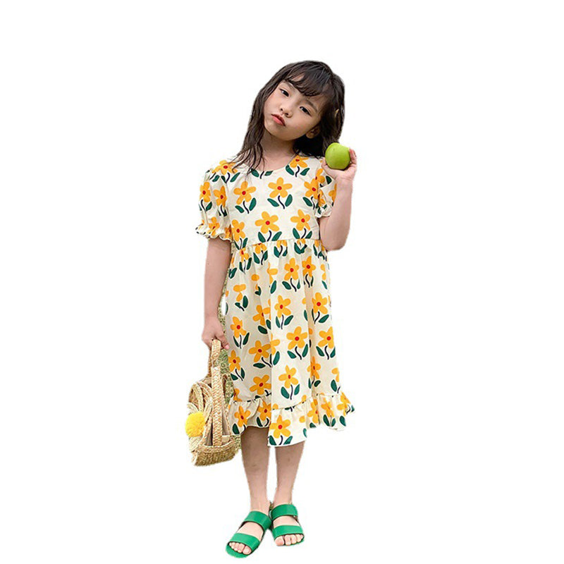 Baby Kid Girls Flower Print Dresses Wholesale 220317376