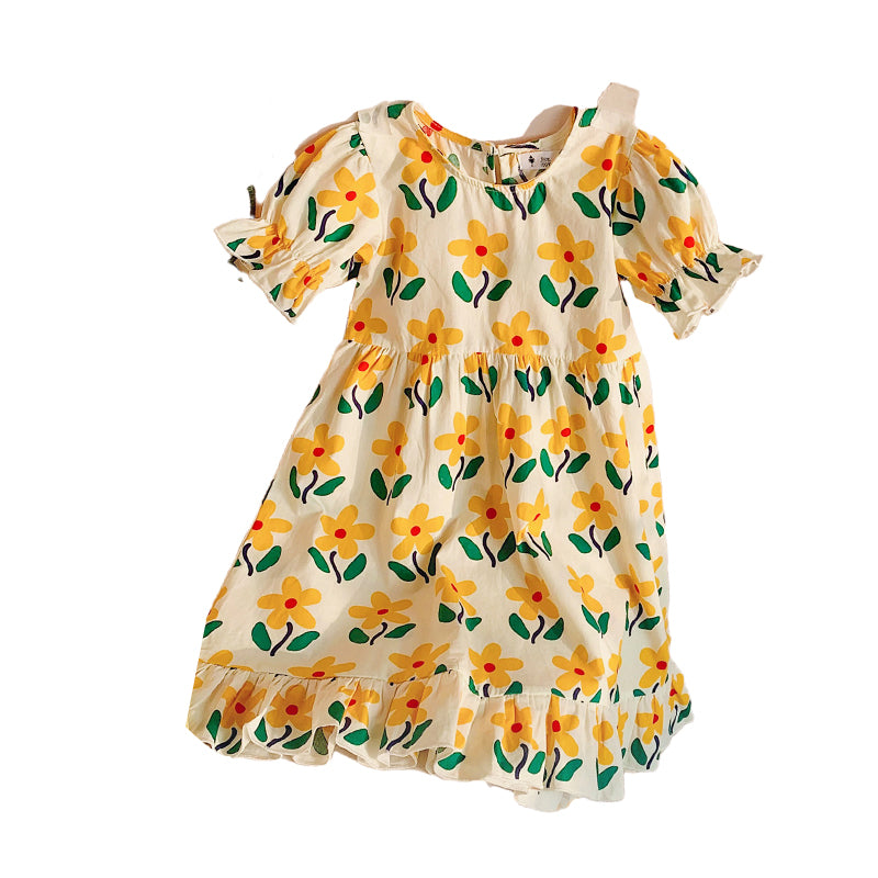 Baby Kid Girls Flower Print Dresses Wholesale 220317382