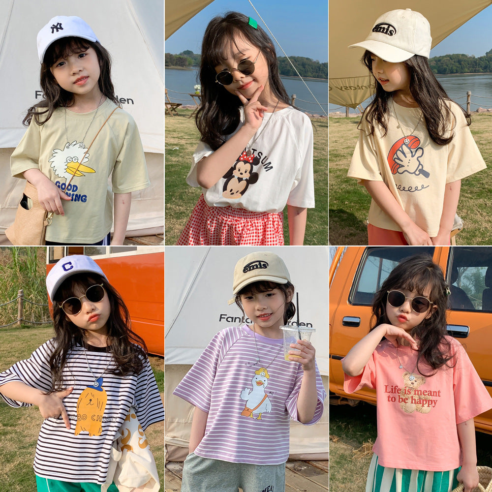 Baby Kid Girls Solid Color Striped T-Shirts Wholesale 220317477