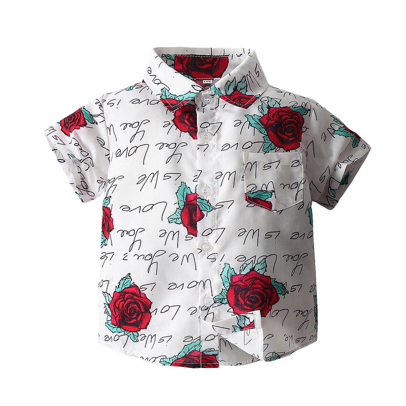 Baby Kid Boys Letters Flower Print Shirts Wholesale 220317539