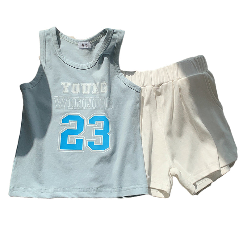 2 Pieces Set Baby Kid Girls Boys Letters Tank Tops And Solid Color Shorts Wholesale 220317570