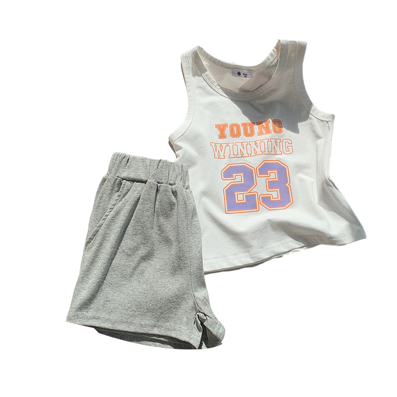 2 Pieces Set Baby Kid Girls Boys Letters Tank Tops And Solid Color Shorts Wholesale 220317570