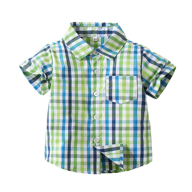Baby Kid Boys Color-blocking Checked Shirts Wholesale 220317571