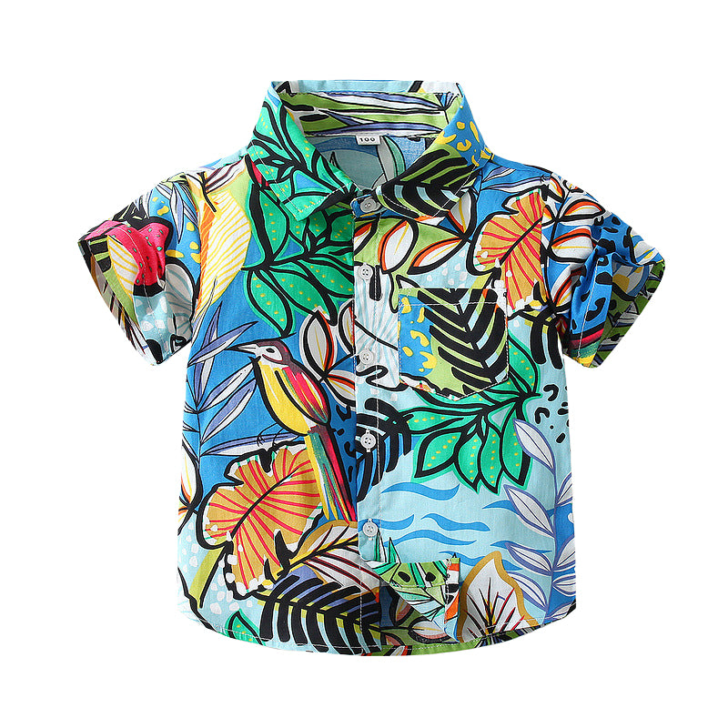 Baby Kid Boys Animals Tropical print Plant Beach Shirts Wholesale 220317585