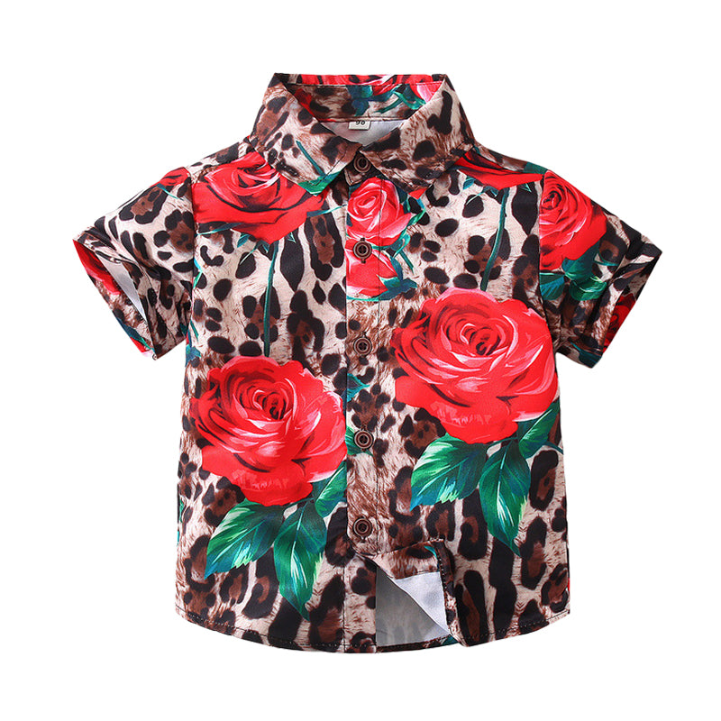 Baby Kid Boys Flower Leopard Print Shirts Wholesale 220317597