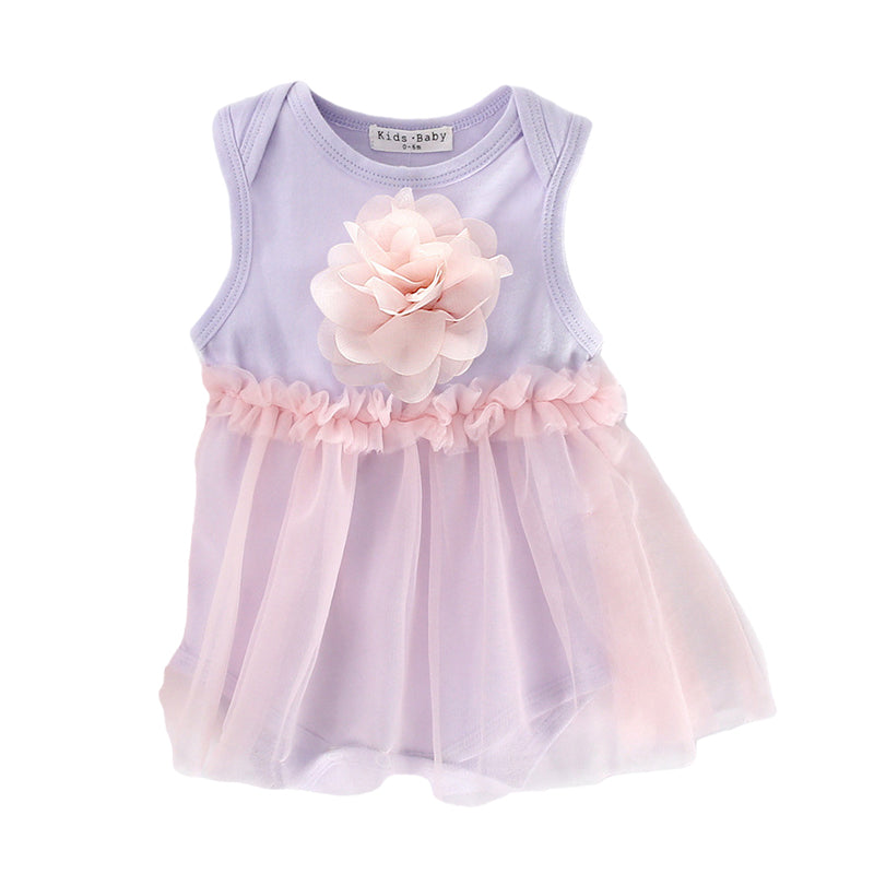 Baby Girls Solid Color Flower Lace Rompers Wholesale 22032201
