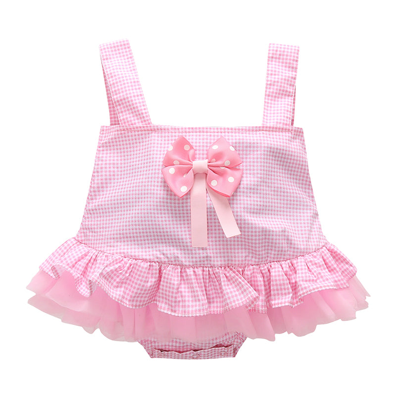 Baby Girls Polka dots Checked Bow Lace Rompers Wholesale 22032202