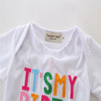 Load image into Gallery viewer, 2 Pieces Set Baby Kid Girls Birthday Letters Tops Rainbow And Bow Skirts Wholesale 22032205
