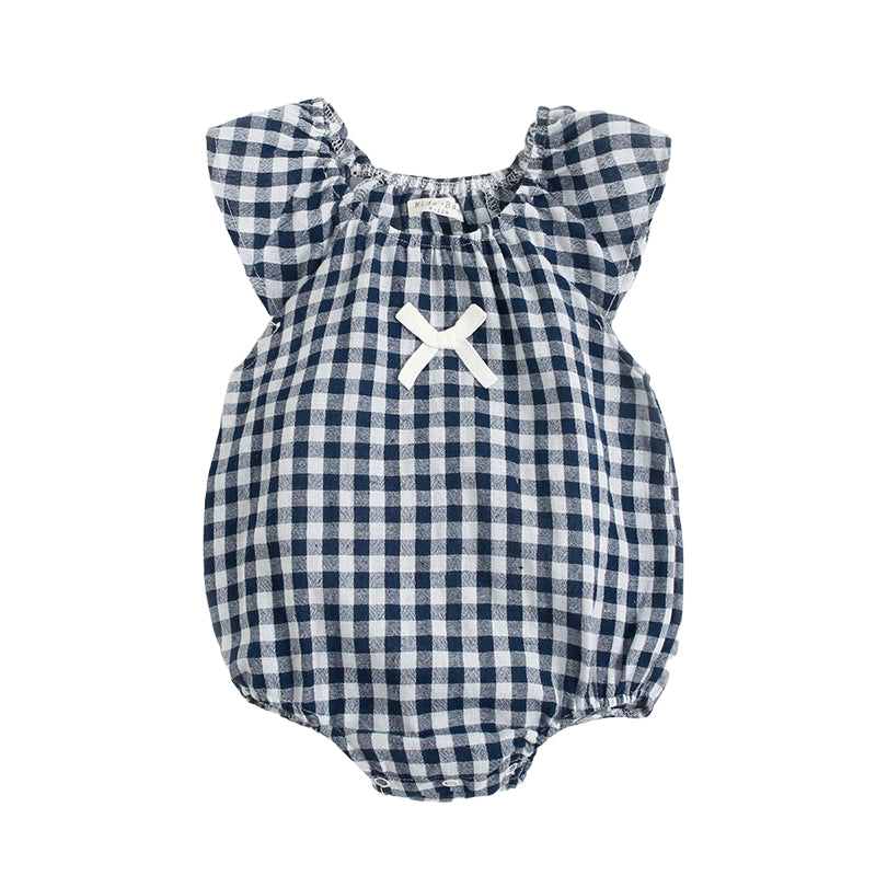 Baby Kid Girls Checked Bow Print Rompers Wholesale 220322101
