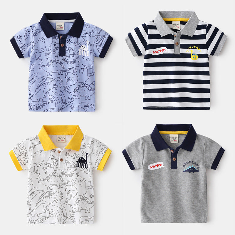 Baby Kid Boys Striped Dinosaur Polo Shirts Wholesale 220322111