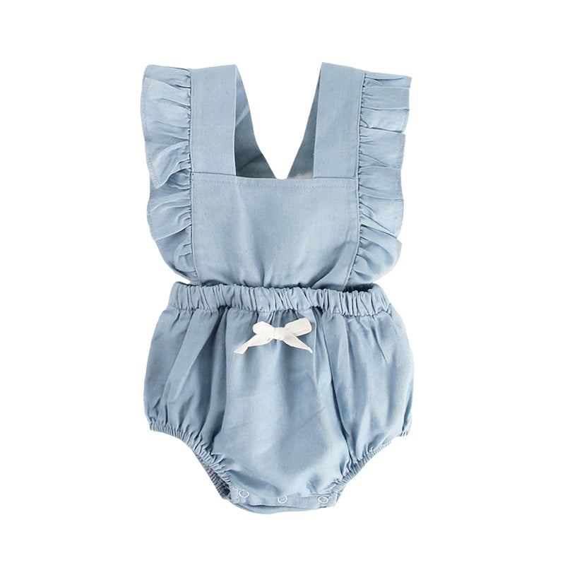 Baby Kid Unisex Solid Color Bow Rompers Wholesale 22032212