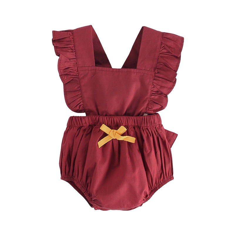 Baby Kid Girls Solid Color Bow Rompers Wholesale 22032215