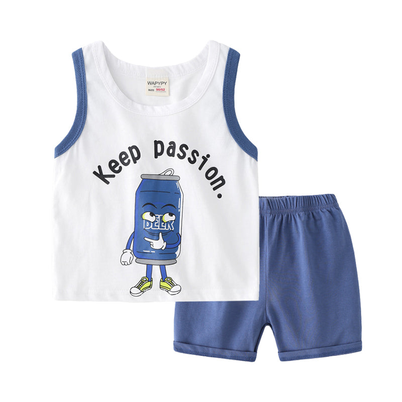 2 Pieces Set Baby Kid Unisex Cartoon Tank Tops And Solid Color Shorts Wholesale 220322151