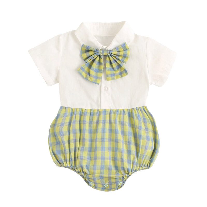 Baby Kid Girls Color-blocking Checked Rompers Wholesale 220322175