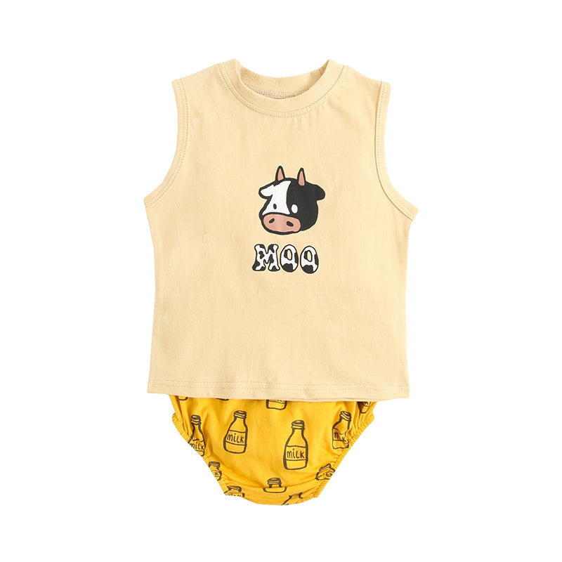 2 Pieces Set Baby Kid Girls Animals Cartoon Print Tank Tops And Letters Shorts Wholesale 220322176