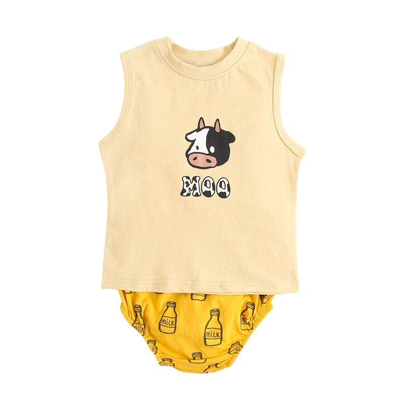 2 Pieces Set Baby Kid Girls Animals Cartoon Print Tank Tops And Letters Rompers Wholesale 220322181