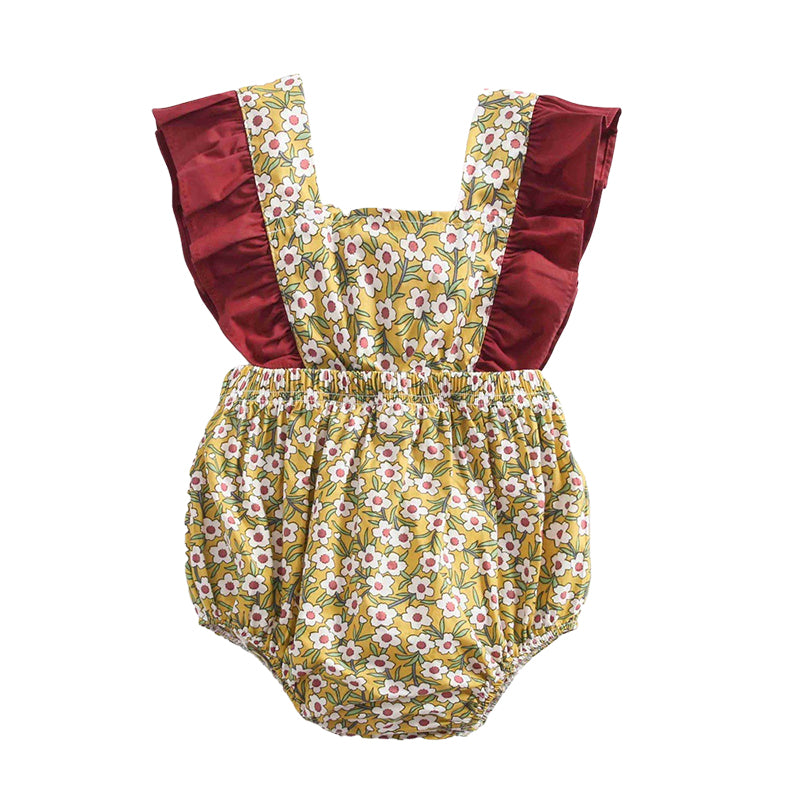 Baby Kid Girls Color-blocking Flower Print Rompers Wholesale 22032223
