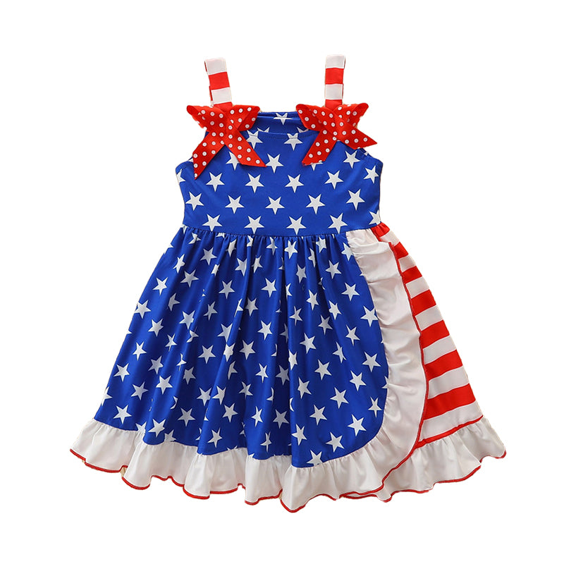 Baby Kid Girls Star Bow Print Dresses Wholesale 220322236