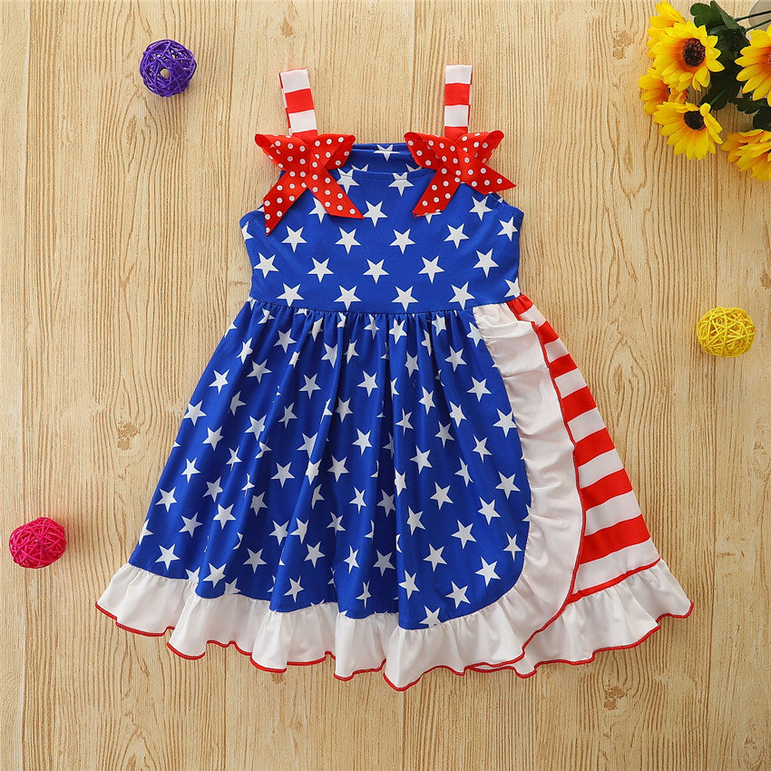 Baby Kid Girls Star Bow Print Dresses Wholesale 220322236