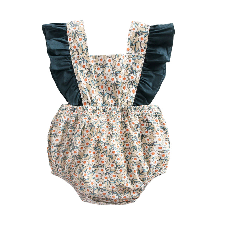 Baby Kid Girls Color-blocking Flower Print Rompers Wholesale 22032224
