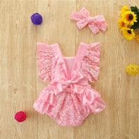 Load image into Gallery viewer, Baby Girls Letters Flower Bow Lace Rompers Wholesale 220322267
