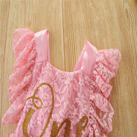 Load image into Gallery viewer, Baby Girls Letters Flower Bow Lace Rompers Wholesale 220322267
