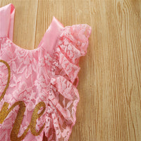 Load image into Gallery viewer, Baby Girls Letters Flower Bow Lace Rompers Wholesale 220322267
