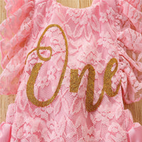 Load image into Gallery viewer, Baby Girls Letters Flower Bow Lace Rompers Wholesale 220322267

