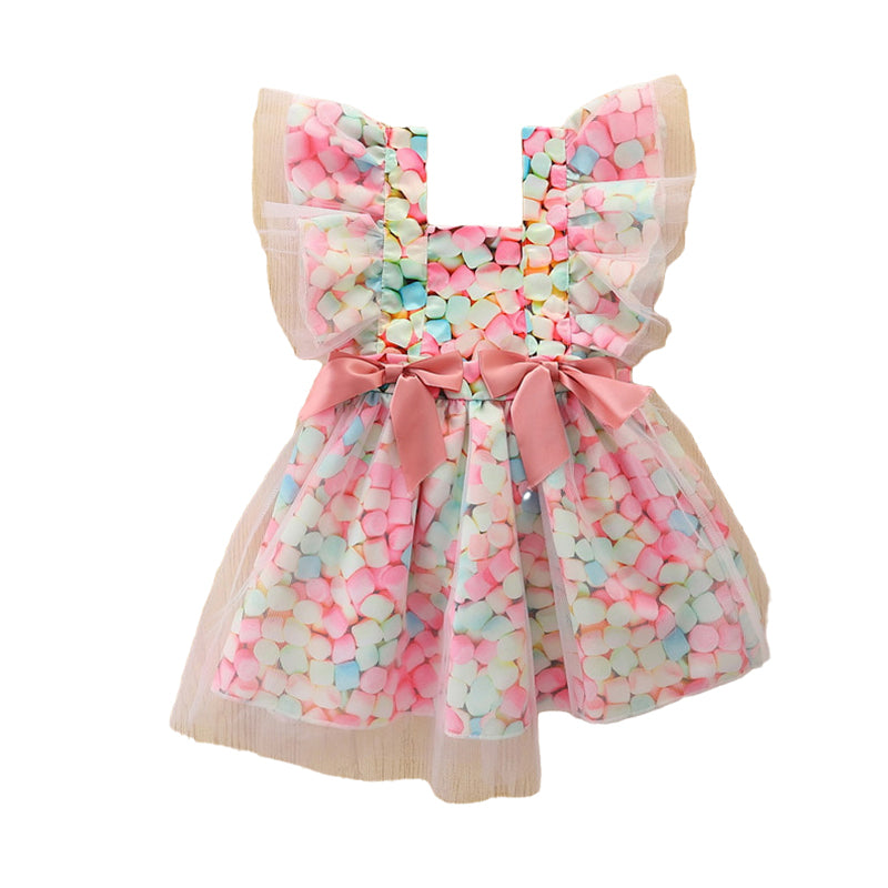 Baby Kid Girls Bow Lace Print Dresses Wholesale 220322278