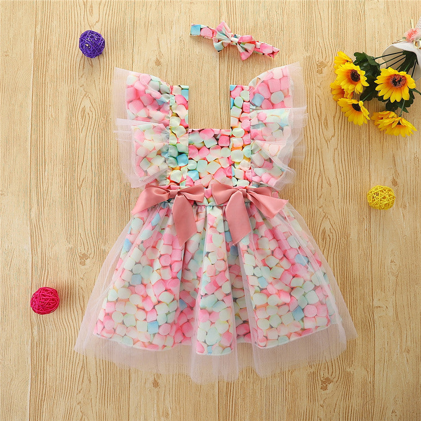 Baby Kid Girls Bow Lace Print Dresses Wholesale 220322278