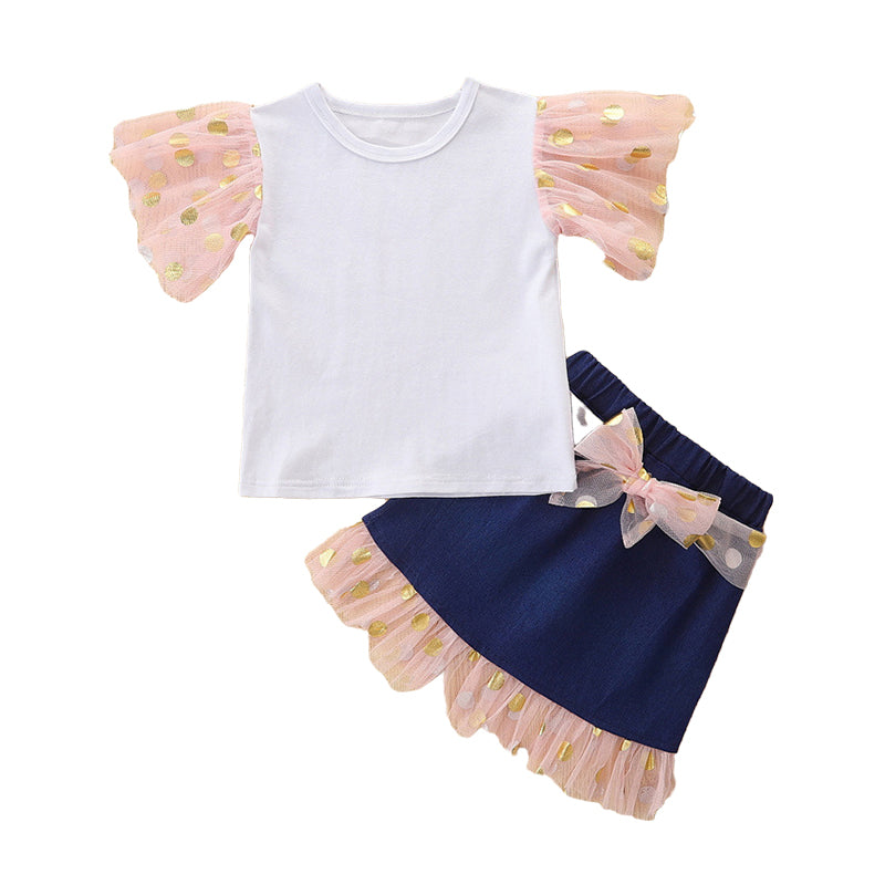 2 Pieces Set Baby Kid Girls Polka dots T-Shirts And Skirts Wholesale 220322290