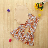 Load image into Gallery viewer, 2 Pieces Set Baby Girls Solid Color Muslin&amp;Ribbed Rompers And Flower Print Pants Wholesale 220322298
