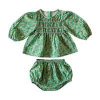 Load image into Gallery viewer, 2 Pieces Set Baby Girls Solid Color Flower Print Tops And Shorts Wholesale 220322309
