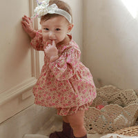 Load image into Gallery viewer, 2 Pieces Set Baby Girls Solid Color Flower Print Tops And Shorts Wholesale 220322309

