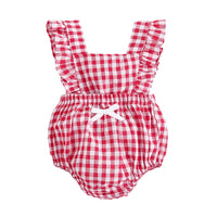 Load image into Gallery viewer, Baby Kid Girls Checked Bow Rompers Wholesale 22032231
