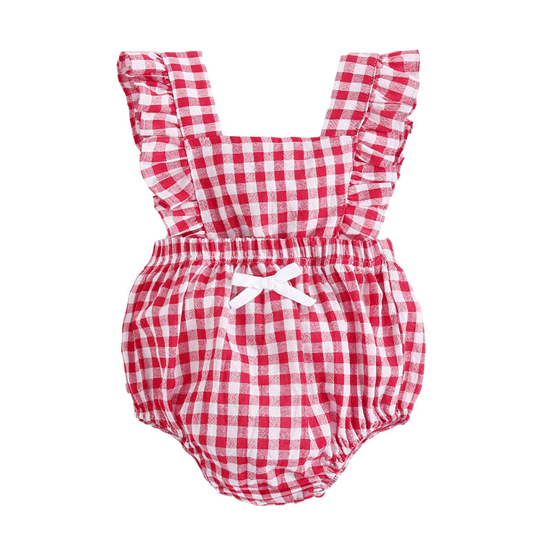 Baby Kid Girls Checked Bow Rompers Wholesale 22032231