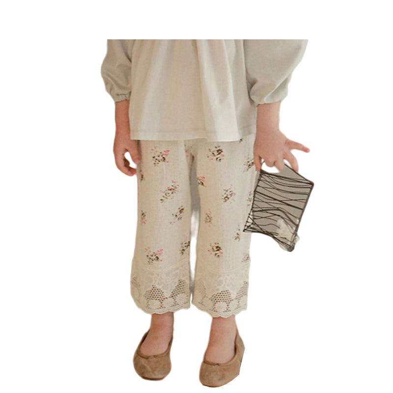 Baby Kid Girls Flower Lace Print Pants Wholesale 220322315