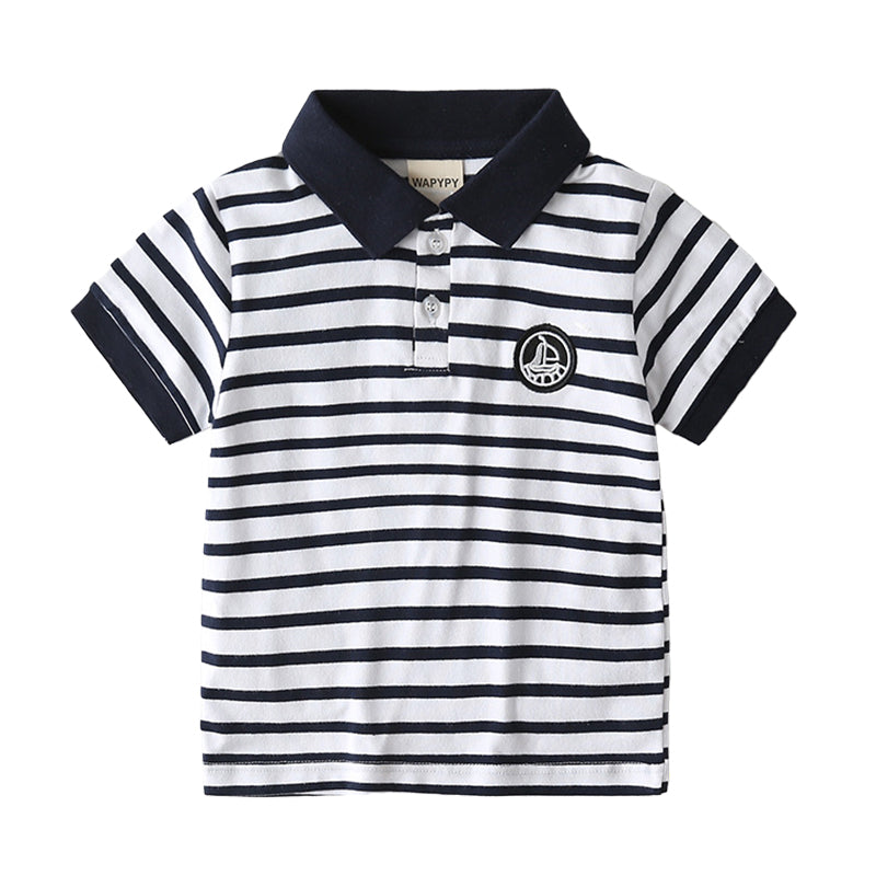 Baby Kid Boys Striped Embroidered Polo Shirts Wholesale 22032236