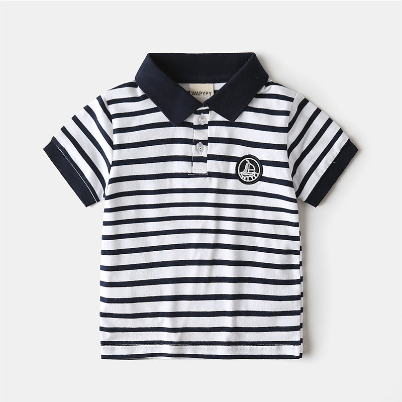 Baby Kid Boys Striped Embroidered Polo Shirts Wholesale 22032236
