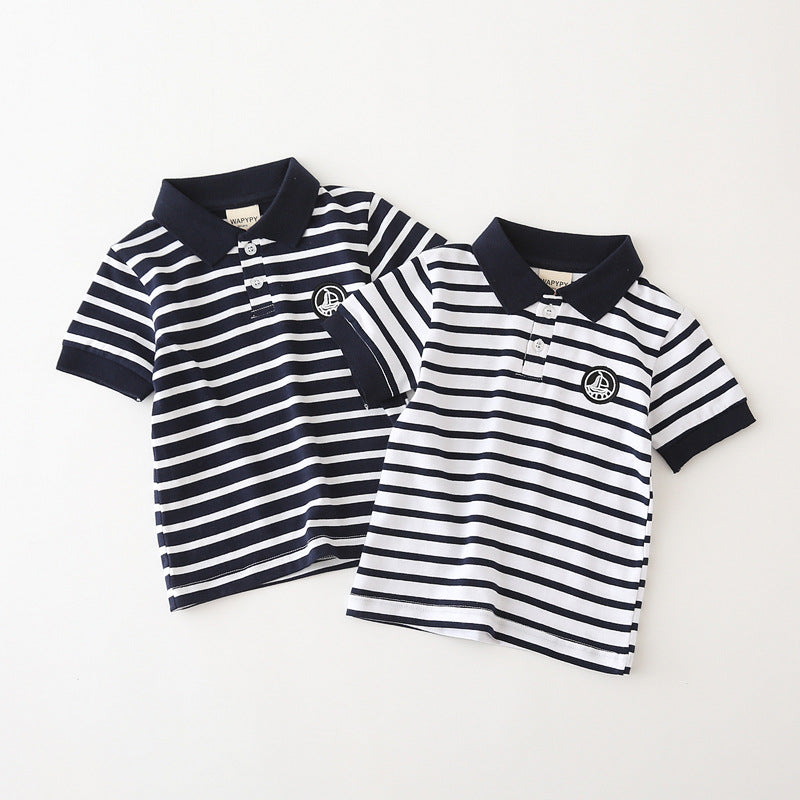 Baby Kid Boys Striped Embroidered Polo Shirts Wholesale 22032236