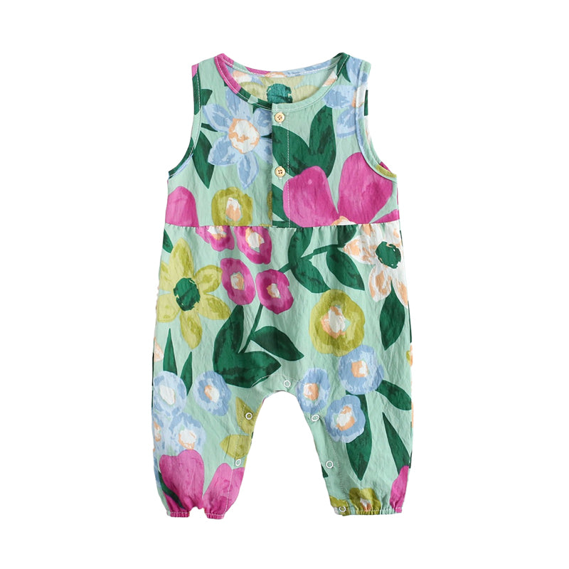 Baby Kid Girls Flower Print Jumpsuits Wholesale 22032265