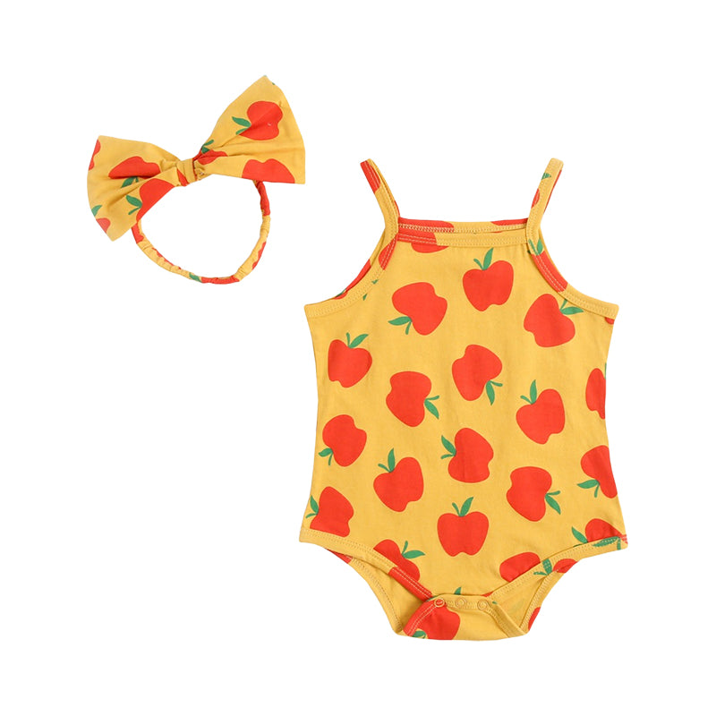 Baby Kid Girls Fruit Print Rompers Bow Headwear Wholesale 22032294