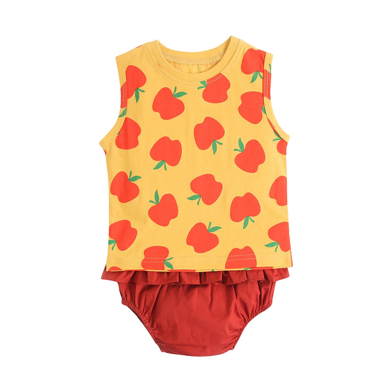 2 Pieces Set Baby Kid Girls Fruit Print Tank Tops And Solid Color Shorts Wholesale 356611930