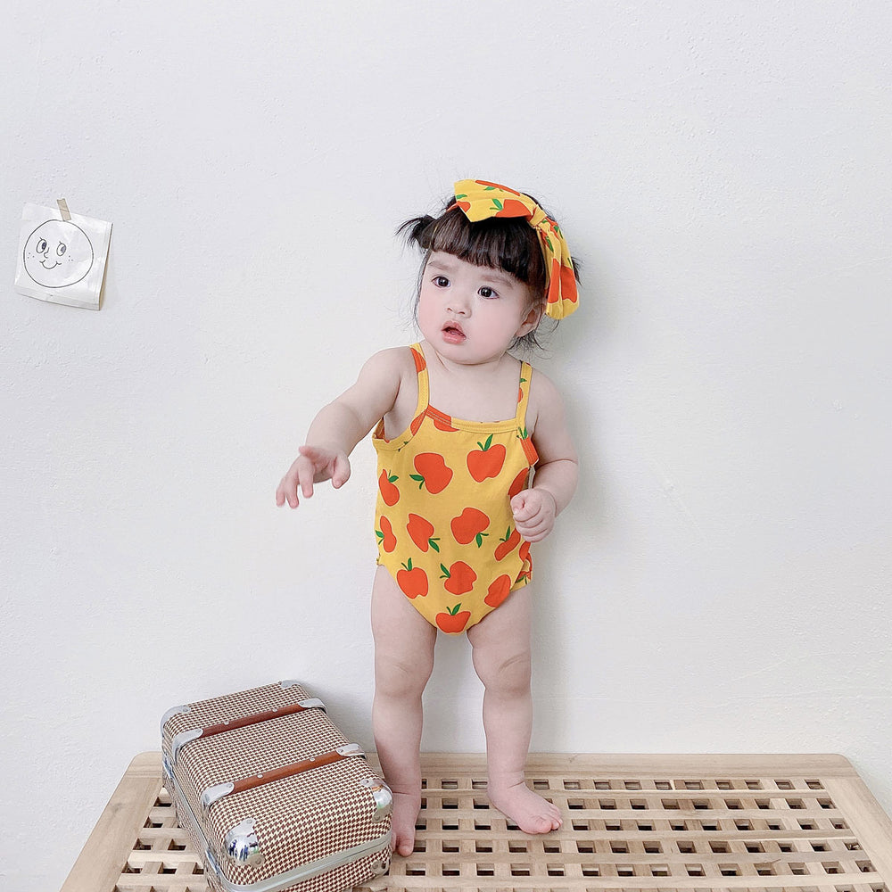 Baby Kid Girls Fruit Print Rompers Bow Headwear Wholesale 22032294