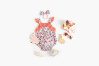 Load image into Gallery viewer, Baby Kid Girls Flower Print Rompers Bow Headwear Wholesale 22032296
