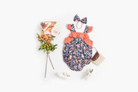 Load image into Gallery viewer, Baby Kid Girls Flower Print Rompers Bow Headwear Wholesale 22032296
