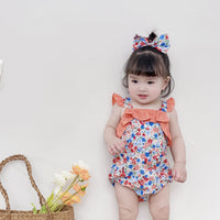 Load image into Gallery viewer, Baby Kid Girls Flower Print Rompers Bow Headwear Wholesale 22032296
