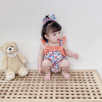 Load image into Gallery viewer, Baby Kid Girls Flower Print Rompers Bow Headwear Wholesale 22032296
